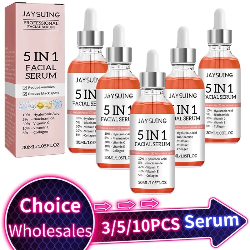 5 in 1 Hyaluronic Acid Face Serum Moisturizing Vitamin C Collagen Lightning Facial Serum Shrink Pores Skin Care