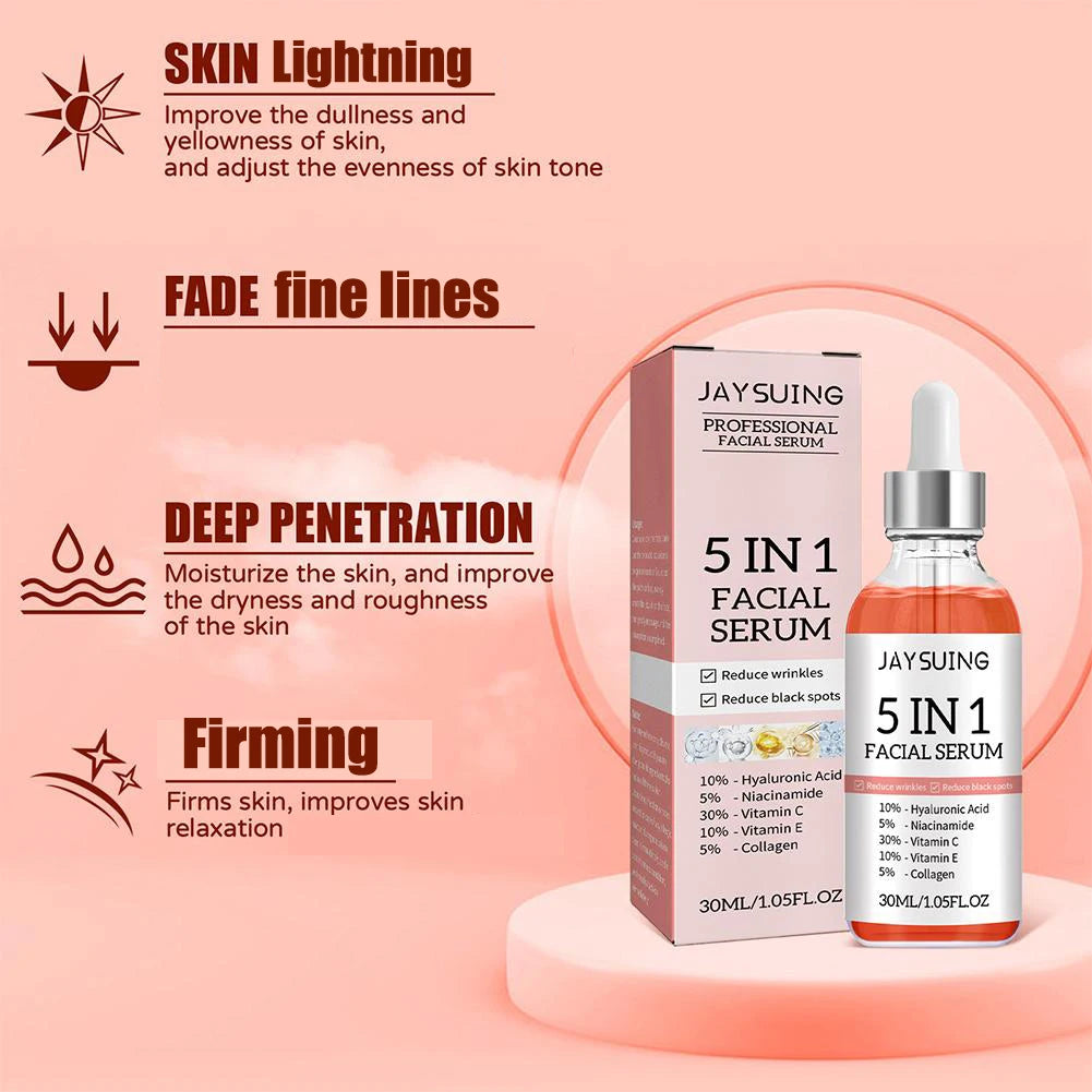 5 in 1 Fade Fine Lines Firming Face Serum Moisturizing Brightning Vitamin C Hyaluronic Acid Facial Serum Shrink Pores Skin Care