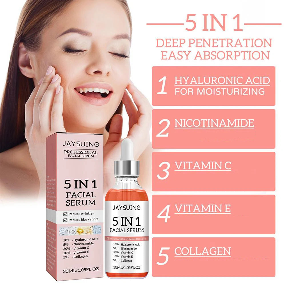 5 in 1 Hyaluronic Acid Face Serum Moisturizing Vitamin C Collagen Lightning Facial Serum Shrink Pores Skin Care