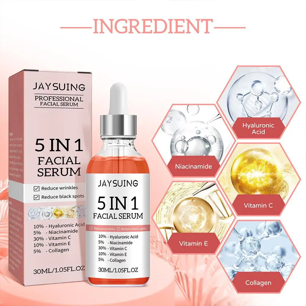 5 in 1 Hyaluronic Acid Face Serum Moisturizing Vitamin C Collagen Lightning Facial Serum Shrink Pores Skin Care